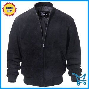 Men's Leather Baseball Jacket Vintage Suede Pigskin Adjustable Cuffs